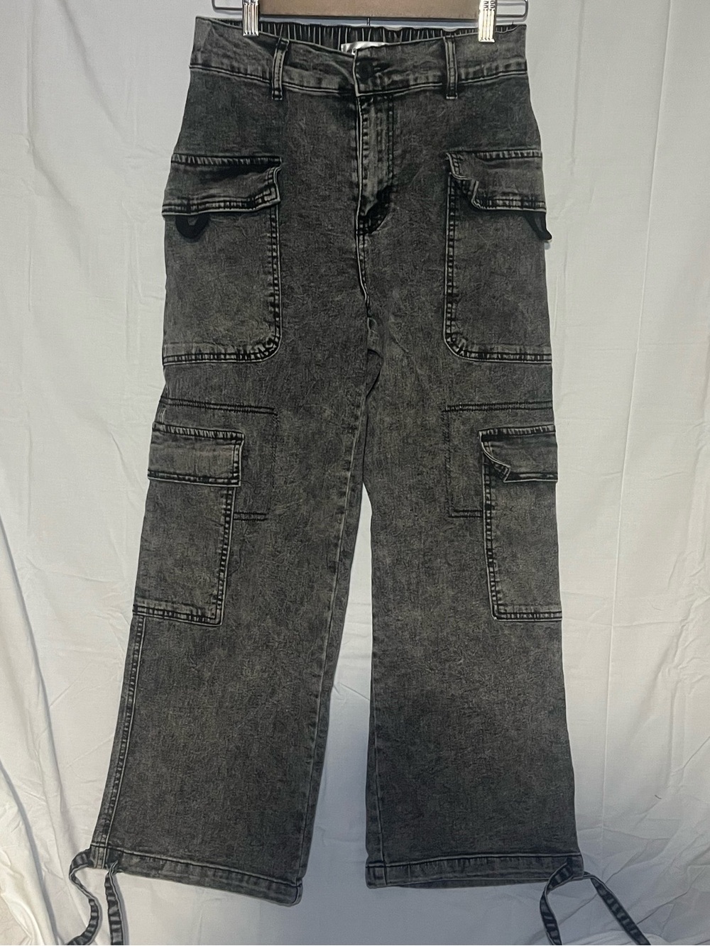 Madden Girl 90’s inspired retro Black Acid Washed Bootcut Cargo Jeans